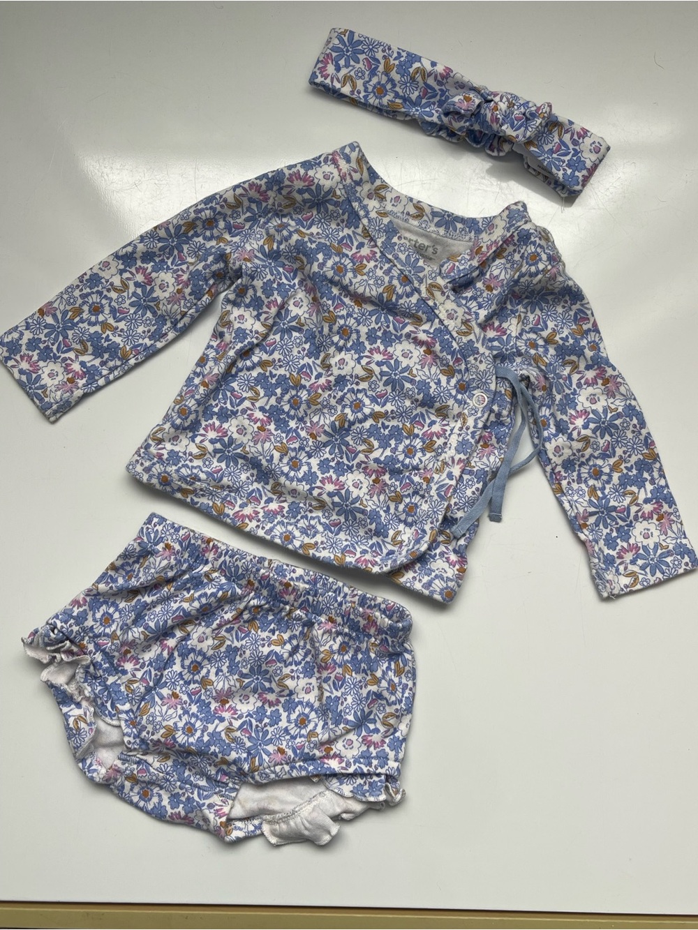 Carter's Blue Floral Wrap Pajama Set with Headband
